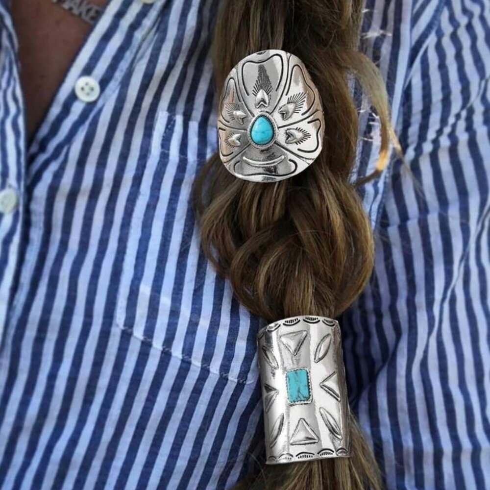 BOUTIQUE METAL AND FAUX TURQUOISE SOUTHWEST HAIR CLIP